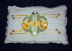 Extra Large Vintage Arts and Crafts Pillow with Butterfly Design